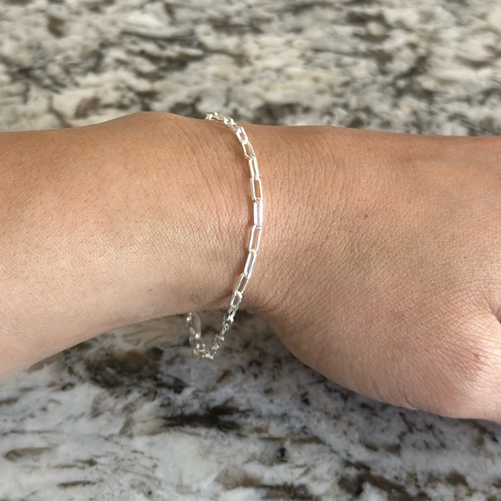 925 Sterling Silver paper clip chain Bracelet - Picture 7 of 8